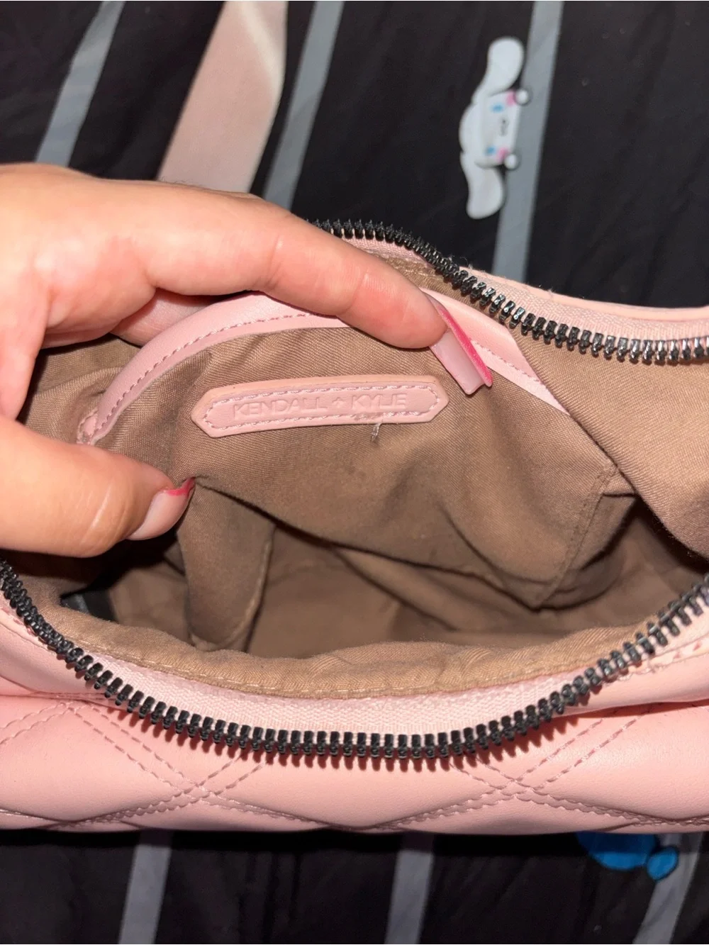 Kendall & Kylie Quilted Blush Crossbody Bag with Branded Strap
